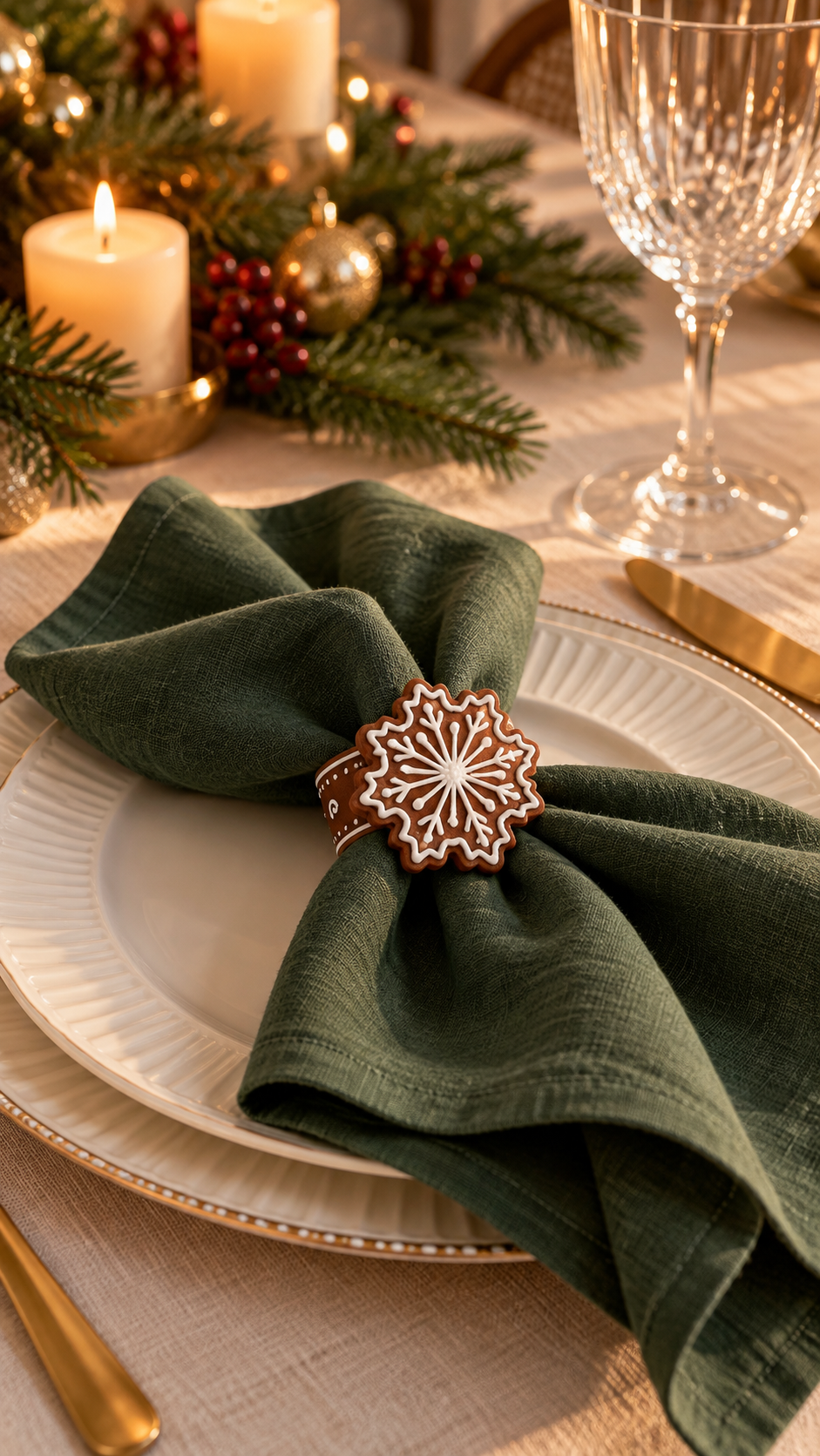 Gingerbread Napkin Ring Set — Six hand-detailed gingerbread-style napkin rings, no two the same — a sweet finishing touch for your holiday table.