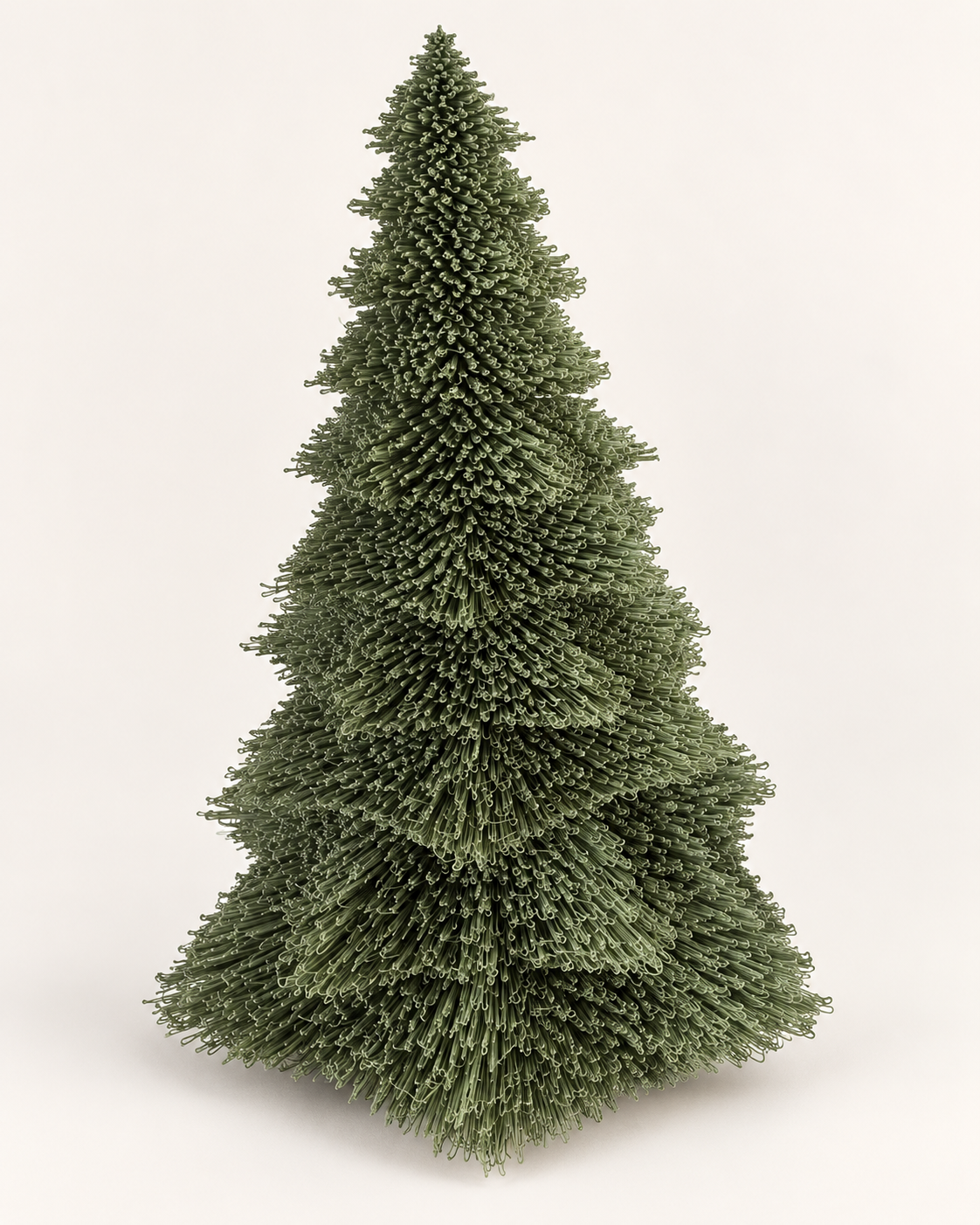 Olive green Tabletop Pine Tree in fuzzy 3D printed texture, small evergreen decor for a kids room shelf