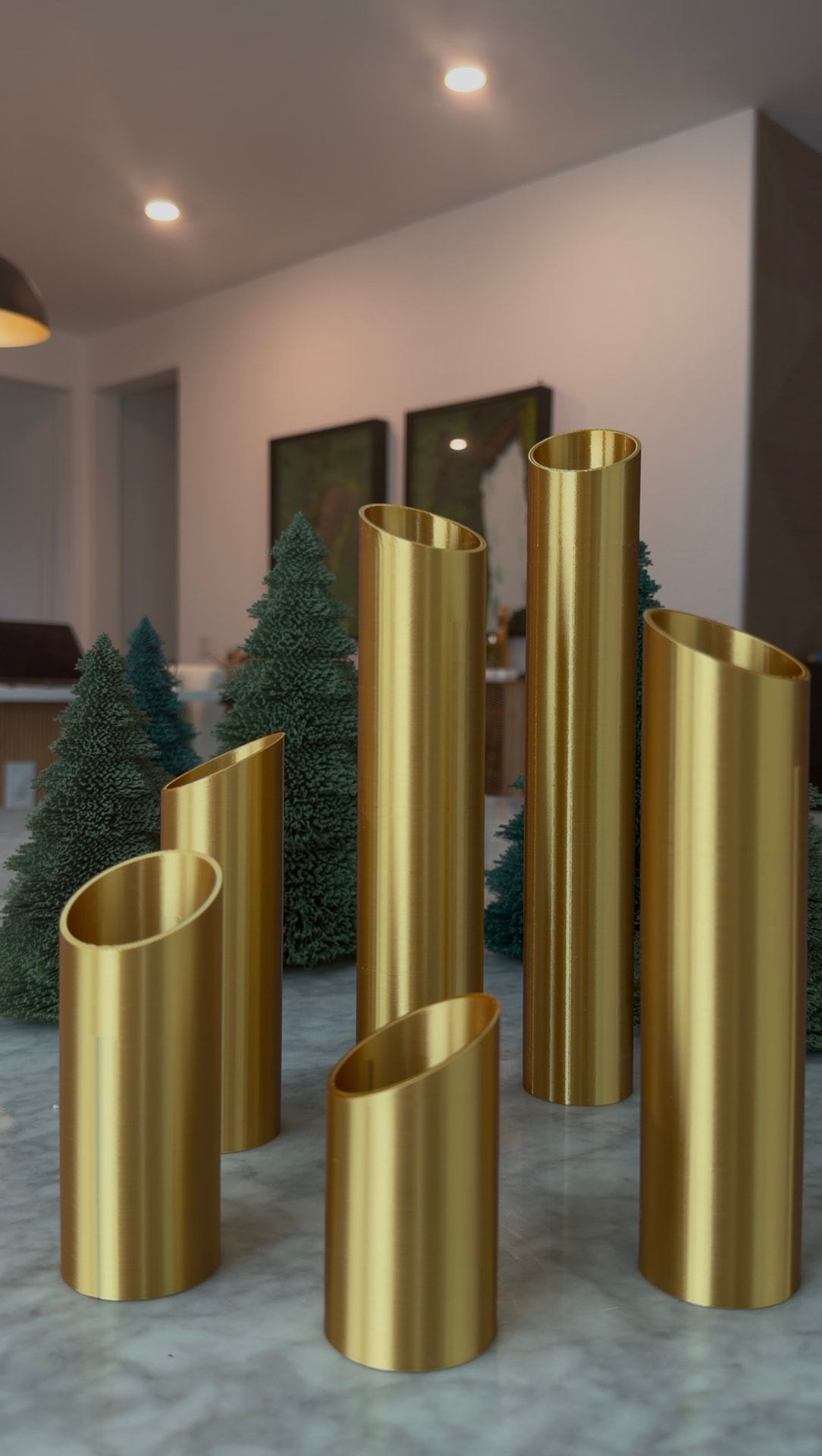 Gold Tiered Flameless Candle Holder Set of 6 — Six tiered gold candle holders for flameless LED tea lights, a glowing centerpiece for any table or occasion.