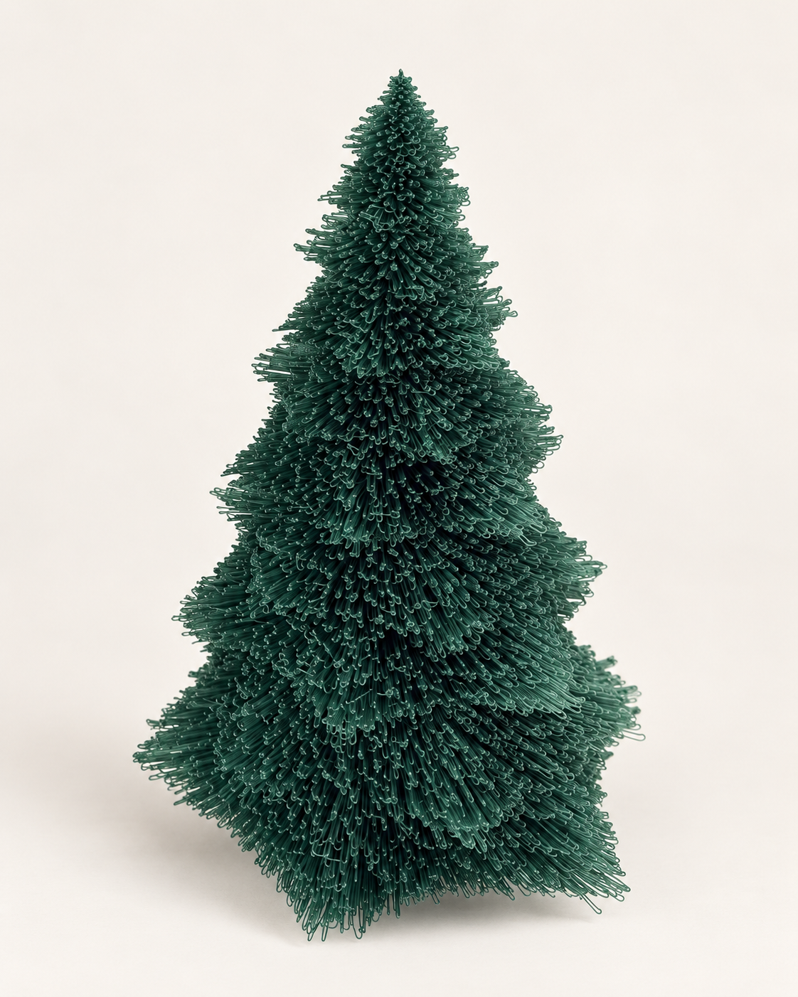 Forest green Tabletop Pine Tree, a fuzzy-textured 3D printed Christmas tree for shelves and holiday table decor